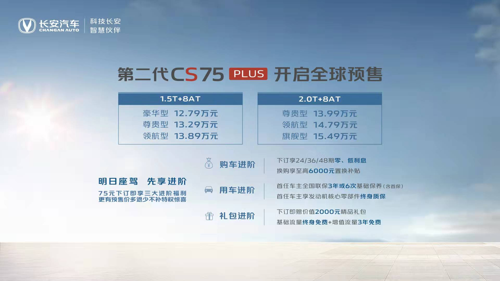 长安汽车第二代CS75PLUS预售 12.79万元起