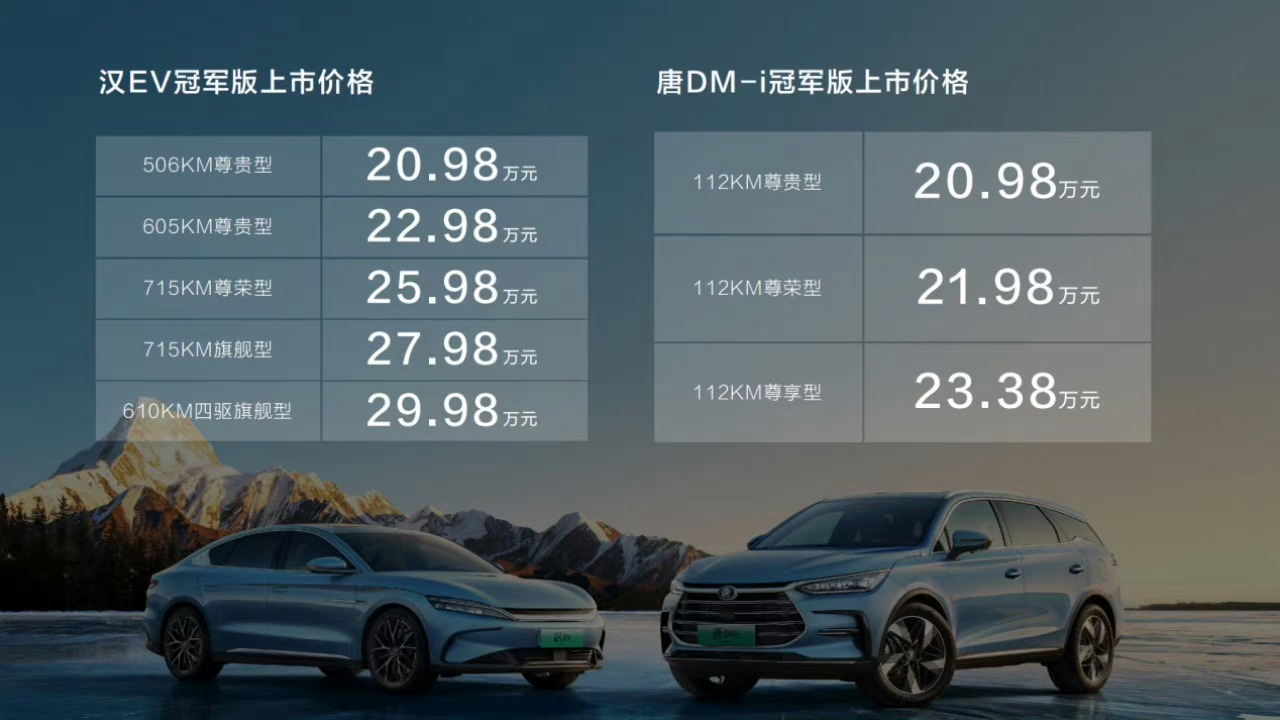 比亚迪汉&唐冠军版上市，当日订单8196台，合资和新势力压力山大