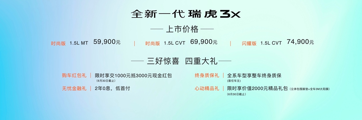 全新一代瑞虎3x售价5.99万元-7.49万元，19项产品升级
