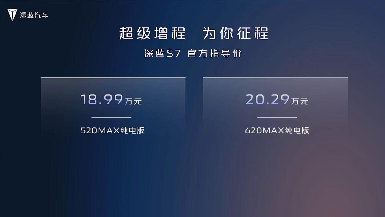 售14.99-20.29w！深蓝S7价格公布，卷麻了