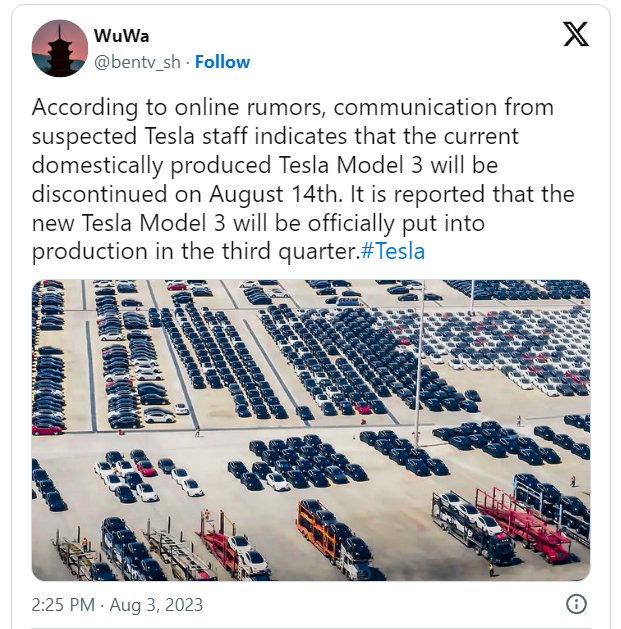 新款Model 3要来了？传特斯拉现款Model 3将于8月14日停产