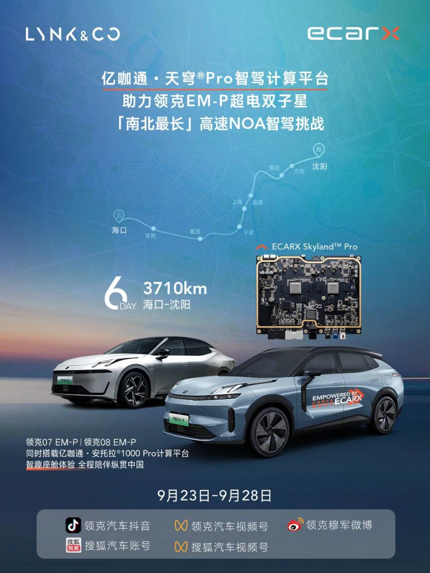 亿咖通·天穹®Pro智驾平台助力领克EM-P超电双子星智行千里