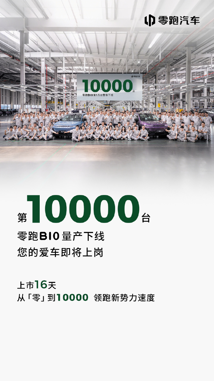 零跑B10第1万台整车量产下线